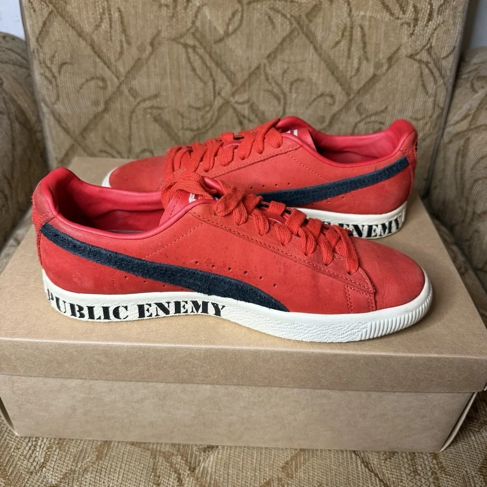 Puma Clyde Public Enemy 374539-01 Red Black Men's Shoes Size‎ 8 Red